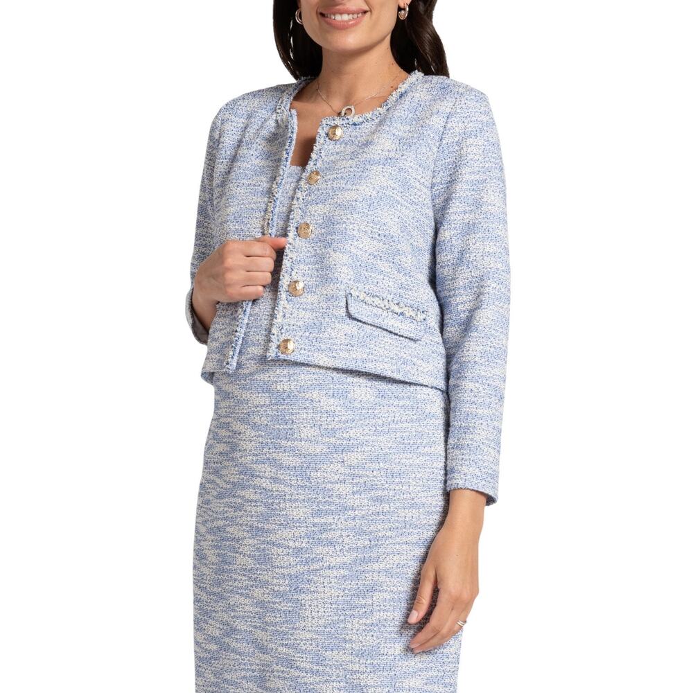 Seraphine Shante Blue Bouclé Tweed Cropped Jacket Blazer Maternity NWT